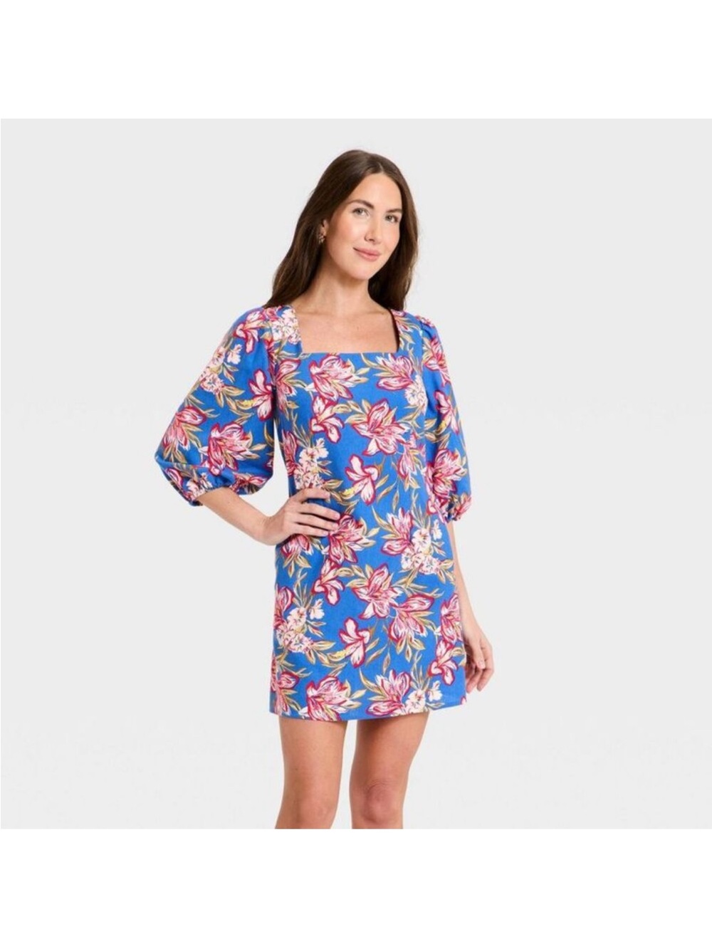 Women’s Linen Mini Slip Dress Blue Floral a new day